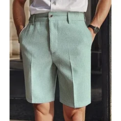 Hot OUKU Men's Waffle Shorts Summer Shorts Work Shorts Casual Shorts Buttons Pocket Plain Comfort Knee Length Formal Party Work Fashion Classic Style Black White Micro-elastic