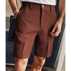 Hot OUKU Men's Waffle Shorts Summer Shorts Work Shorts Casual Shorts Buttons Pocket Plain Comfort Knee Length Formal Party Work Fashion Classic Style Black White Micro-elastic