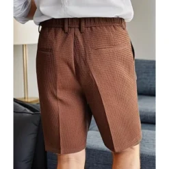 Hot OUKU Men's Waffle Shorts Summer Shorts Work Shorts Casual Shorts Buttons Pocket Plain Comfort Knee Length Formal Party Work Fashion Classic Style Black White Micro-elastic