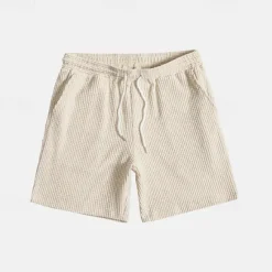 Hot OUKU Men's Waffle Shorts Summer Shorts Casual Shorts Pocket Elastic Waist Drawstring Plain Comfort Breathable Short Vacation Holiday Casual Army Green Apricot