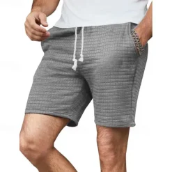 New OUKU Men's Waffle Shorts Sweat Shorts Shorts Summer Shorts Pocket Drawstring Elastic Waist Plain Comfort Short Sports Outdoor Daily Going out Fashion Casual Black White Micro-elastic