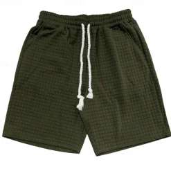 New OUKU Men's Waffle Shorts Sweat Shorts Shorts Summer Shorts Pocket Drawstring Elastic Waist Plain Comfort Short Sports Outdoor Daily Going out Fashion Casual Black White Micro-elastic