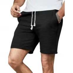 New OUKU Men's Waffle Shorts Sweat Shorts Shorts Summer Shorts Pocket Drawstring Elastic Waist Plain Comfort Short Sports Outdoor Daily Going out Fashion Casual Black White Micro-elastic