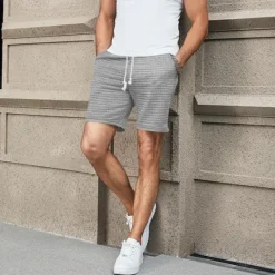 New OUKU Men's Waffle Shorts Sweat Shorts Shorts Summer Shorts Pocket Drawstring Elastic Waist Plain Comfort Short Sports Outdoor Daily Going out Fashion Casual Black White Micro-elastic