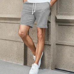 OUKU Men's Waffle Shorts Sweat Shorts Shorts Summer Shorts Beach Shorts Pocket Drawstring Elastic Waist Plain Comfort Breathable Short Outdoor Sports Classic Casual Black White