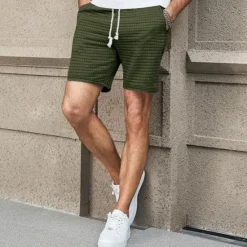 OUKU Men's Waffle Shorts Sweat Shorts Shorts Summer Shorts Beach Shorts Pocket Drawstring Elastic Waist Plain Comfort Breathable Short Outdoor Sports Classic Casual Black White
