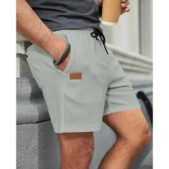 Online OUKU Men's Waffle Shorts Sweat Shorts Shorts Bermuda shorts Drawstring Elastic Waist Plain Comfort Breathable Short Outdoor Daily Running Sports Fashion Black White Micro-elastic