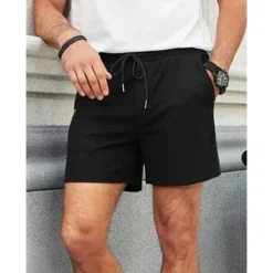 Online OUKU Men's Waffle Shorts Sweat Shorts Shorts Bermuda shorts Drawstring Elastic Waist Plain Comfort Breathable Short Outdoor Daily Running Sports Fashion Black White Micro-elastic
