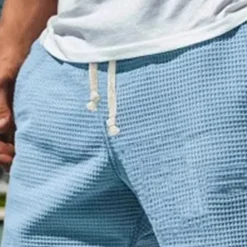 Online OUKU Men's Waffle Shorts Sweat Shorts Shorts Bermuda shorts Beach Shorts Elastic Waist Drawstring Plain Comfort Sports Knee Length Outdoor Daily Vacation Classic Style White Blue Micro-elastic