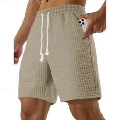 Sale OUKU Men's Waffle Shorts Sweat Shorts Bermuda shorts Pocket Drawstring Elastic Waist Plain Comfort Sports Short Outdoor Yoga Daily Casual Athleisure Black White Micro-elastic