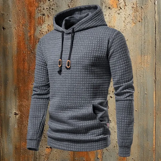 New OUKU Men's Waffle Sweatshirt Pullover Black White Yellow Light Grey Dark Gray Hooded Plain Pocket Work Sports & Outdoor Casual Active Vintage Cool Spring Fall Clothing Apparel Hoodies Sweatshirts