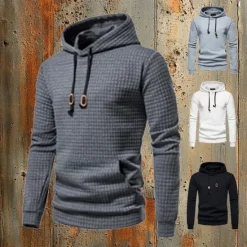New OUKU Men's Waffle Sweatshirt Pullover Black White Yellow Light Grey Dark Gray Hooded Plain Pocket Work Sports & Outdoor Casual Active Vintage Cool Spring Fall Clothing Apparel Hoodies Sweatshirts