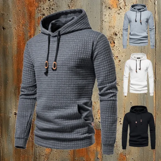 New OUKU Men's Waffle Sweatshirt Pullover Black White Yellow Light Grey Dark Gray Hooded Plain Pocket Work Sports & Outdoor Casual Active Vintage Cool Spring Fall Clothing Apparel Hoodies Sweatshirts