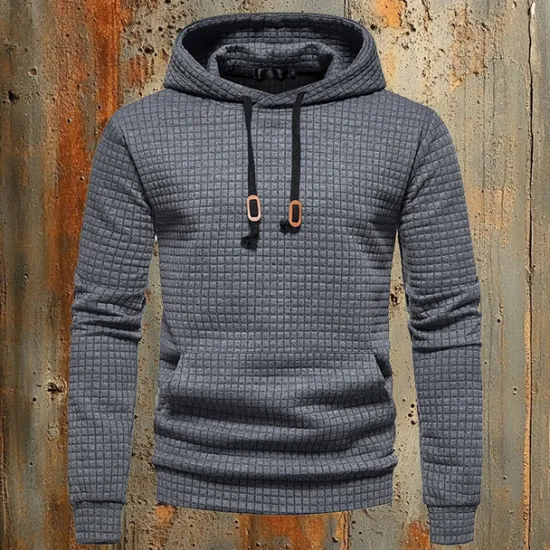 New OUKU Men's Waffle Sweatshirt Pullover Black White Yellow Light Grey Dark Gray Hooded Plain Pocket Work Sports & Outdoor Casual Active Vintage Cool Spring Fall Clothing Apparel Hoodies Sweatshirts