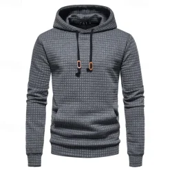 New OUKU Men's Waffle Sweatshirt Pullover Black White Yellow Light Grey Dark Gray Hooded Plain Pocket Work Sports & Outdoor Casual Active Vintage Cool Spring Fall Clothing Apparel Hoodies Sweatshirts