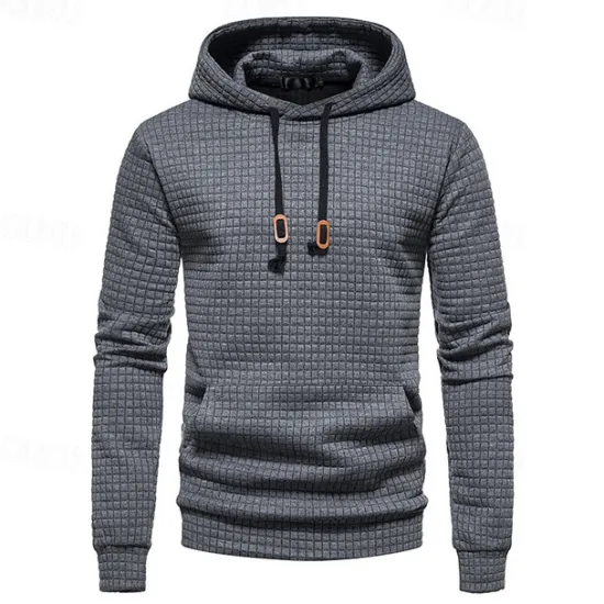 New OUKU Men's Waffle Sweatshirt Pullover Black White Yellow Light Grey Dark Gray Hooded Plain Pocket Work Sports & Outdoor Casual Active Vintage Cool Spring Fall Clothing Apparel Hoodies Sweatshirts