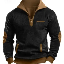 Clearance OUKU Men's Waffle Sweatshirt Waffle Hoodies Zip Up Sweatshirt Pullover Black Navy Blue Standing Collar Plain Pocket Work Sports & Outdoor Casual Active Vintage Cool Spring Fall Clothing Apparel Hoodies