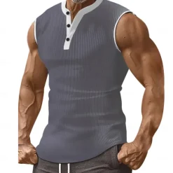 Discount OUKU Men's Waffle Tank Top Henley Shirt Vest Top Sleeveless Shirt Sleeveless Henley Summer Plain Fashion Designer Muscle Buttons Outdoor Gym Black White Dark Red Top Tee for Men