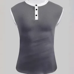 Discount OUKU Men's Waffle Tank Top Henley Shirt Vest Top Sleeveless Shirt Sleeveless Henley Summer Plain Fashion Designer Muscle Buttons Outdoor Gym Black White Dark Red Top Tee for Men
