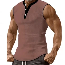 Discount OUKU Men's Waffle Tank Top Henley Shirt Vest Top Sleeveless Shirt Sleeveless Henley Summer Plain Fashion Designer Muscle Buttons Outdoor Gym Black White Dark Red Top Tee for Men