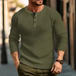 Sale OUKU Men's Waffle Tee Button T Shirt T Shirt Henley Shirt Long Sleeve Henley Spring & Fall Plain Raglan Sleeve Fashion Designer Basic Vacation Street Going out Black White Wine Top Tee for Men