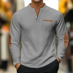 Best OUKU Men's Waffle Tee Polo Shirts Long Sleeve V Neck Spring & Fall Solid Color Fashion Basic Fake two piece Street Casual Sports Black Gray Navy Blue Top Tee for Men