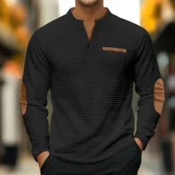 Best OUKU Men's Waffle Tee Polo Shirts Long Sleeve V Neck Spring & Fall Solid Color Fashion Basic Fake two piece Street Casual Sports Black Gray Navy Blue Top Tee for Men