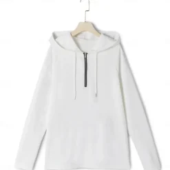 OUKU Men's Waffle Tee T Shirt Zip Up Hoodies Long Sleeve Hoodie Spring Fall Spring & Fall Solid Color Knitwear Daily Color-Blocking Outdoor Causal Casual Black White Light Gray Top Tee for Men