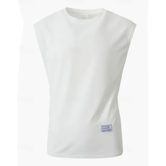 Outlet OUKU Men's Waffle Tee Tank Top Vest Top Undershirt Sleeveless Crew Neck Summer Plain Fashion Designer Basic Classic Vacation Street Going out Black White Pink Top Tee for Men