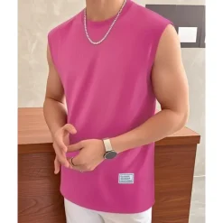 Outlet OUKU Men's Waffle Tee Tank Top Vest Top Undershirt Sleeveless Crew Neck Summer Plain Fashion Designer Basic Classic Vacation Street Going out Black White Pink Top Tee for Men