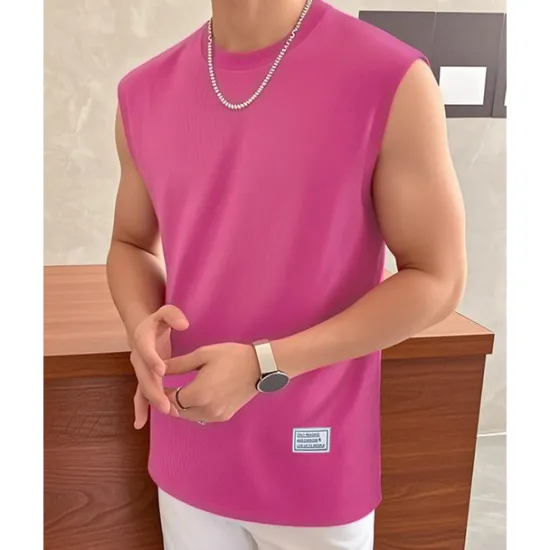Outlet OUKU Men's Waffle Tee Tank Top Vest Top Undershirt Sleeveless Crew Neck Summer Plain Fashion Designer Basic Classic Vacation Street Going out Black White Pink Top Tee for Men