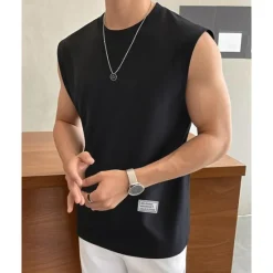 Outlet OUKU Men's Waffle Tee Tank Top Vest Top Undershirt Sleeveless Crew Neck Summer Plain Fashion Designer Basic Classic Vacation Street Going out Black White Pink Top Tee for Men
