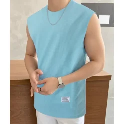 Outlet OUKU Men's Waffle Tee Tank Top Vest Top Undershirt Sleeveless Crew Neck Summer Plain Fashion Designer Basic Classic Vacation Street Going out Black White Pink Top Tee for Men
