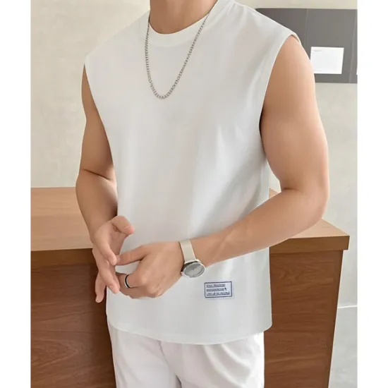 Outlet OUKU Men's Waffle Tee Tank Top Vest Top Undershirt Sleeveless Crew Neck Summer Plain Fashion Designer Basic Classic Vacation Street Going out Black White Pink Top Tee for Men