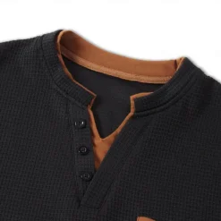 New OUKU Men's Waffle Tee Waffle Henley Shirt Long Sleeve V Neck Spring & Fall Solid Color Fashion Basic Fake two piece Street Casual Sports Black Navy Blue Light Grey Top Tee for Men