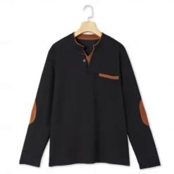 New OUKU Men's Waffle Tee Waffle Henley Shirt Long Sleeve V Neck Spring & Fall Solid Color Fashion Basic Fake two piece Street Casual Sports Black Navy Blue Light Grey Top Tee for Men