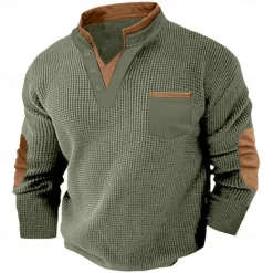 New OUKU Men's Waffle Tee Waffle Henley Shirt Long Sleeve V Neck Spring & Fall Solid Color Fashion Basic Fake two piece Street Casual Sports Black Navy Blue Light Grey Top Tee for Men