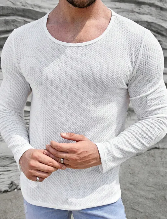 Clearance OUKU Men's Waffle Tee Waffle Shirt T Shirt Tee Top Long Sleeve Crew Neck Spring & Fall Plain Fashion Designer Basic Vacation Street Going out Black White Brown Top Tee for Men