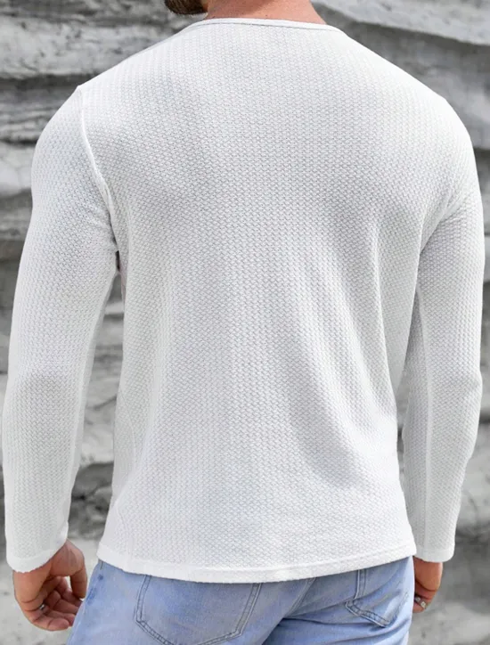 Clearance OUKU Men's Waffle Tee Waffle Shirt T Shirt Tee Top Long Sleeve Crew Neck Spring & Fall Plain Fashion Designer Basic Vacation Street Going out Black White Brown Top Tee for Men