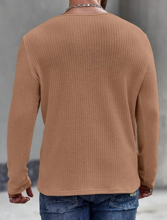 Clearance OUKU Men's Waffle Tee Waffle Shirt T Shirt Tee Top Long Sleeve Crew Neck Spring & Fall Plain Fashion Designer Basic Vacation Street Going out Black White Brown Top Tee for Men