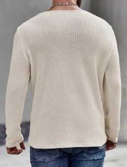 Clearance OUKU Men's Waffle Tee Waffle Shirt T Shirt Tee Top Long Sleeve Crew Neck Spring & Fall Plain Fashion Designer Basic Vacation Street Going out Black White Brown Top Tee for Men