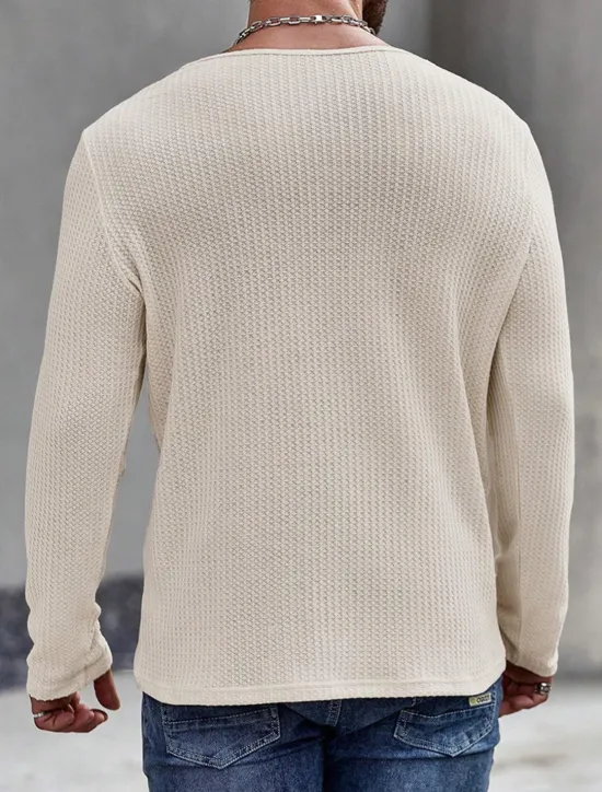 Clearance OUKU Men's Waffle Tee Waffle Shirt T Shirt Tee Top Long Sleeve Crew Neck Spring & Fall Plain Fashion Designer Basic Vacation Street Going out Black White Brown Top Tee for Men