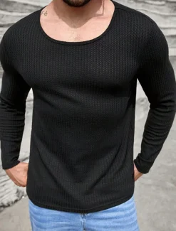 Clearance OUKU Men's Waffle Tee Waffle Shirt T Shirt Tee Top Long Sleeve Crew Neck Spring & Fall Plain Fashion Designer Basic Vacation Street Going out Black White Brown Top Tee for Men