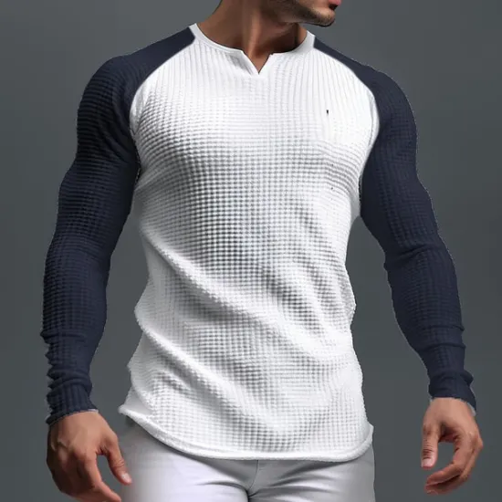 Discount OUKU Men's Waffle Tee Waffle Shirt T Shirt Tee Top Long Sleeve V Neck Spring & Fall Color Block Fashion Designer Basic Patchwork Vacation Street Going out Black Navy Blue Khaki Top Tee for Men