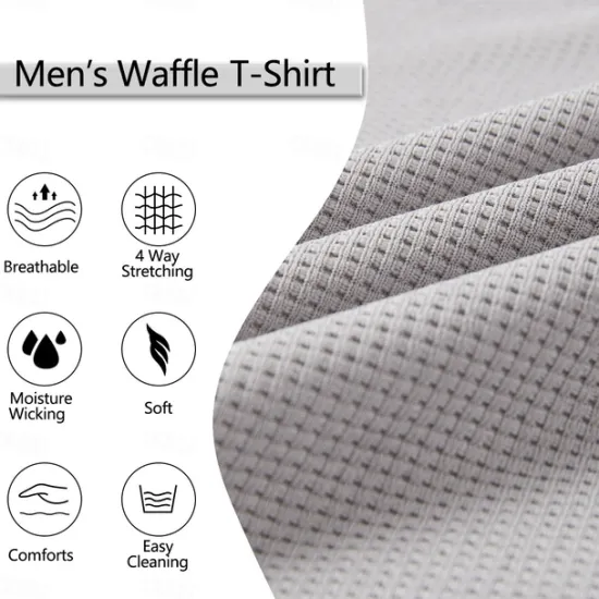 Online OUKU Men's Waffle T-shirt Pullover Sweatshirt Tee Top Long Sleeve Shirt Long Sleeve Crew Neck V Neck Spring & Fall Plain Fashion Designer Basic Fashion Fake two piece Vacation Street Going out Black Gray