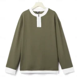 Hot OUKU Men's Waffle T-shirt Quarter Zip Tee Tee Top Long Sleeve Shirt Long Sleeve Crewneck Spring & Fall Color Block Fashion Designer Basic Zipper Fake two piece Vacation Street Going out Dark Brown Army