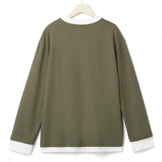 Hot OUKU Men's Waffle T-shirt Quarter Zip Tee Tee Top Long Sleeve Shirt Long Sleeve Crewneck Spring & Fall Color Block Fashion Designer Basic Zipper Fake two piece Vacation Street Going out Dark Brown Army