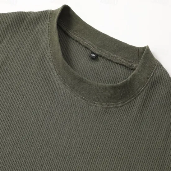 Clearance OUKU Men's Waffle T-shirt T Shirt Tee Top Long Sleeve Shirt Long Sleeve Crew Neck Spring & Fall Plain Fashion Designer Basic Vacation Street Going out Army Green White Navy Blue Top Tee for Men