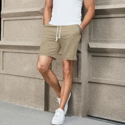 OUKU Men's Waffle Waffle Shorts Sweat Shorts Basketball Shorts Pocket Drawstring Elastic Waist Plain Comfort Quick Dry Short Holiday Beach Weekend Fashion Casual ArmyGreen Black Micro-elastic
