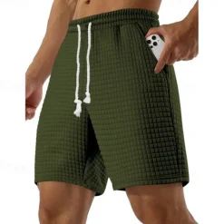 OUKU Men's Waffle Waffle Shorts Sweat Shorts Basketball Shorts Pocket Drawstring Elastic Waist Plain Comfort Quick Dry Short Holiday Beach Weekend Fashion Casual ArmyGreen Black Micro-elastic